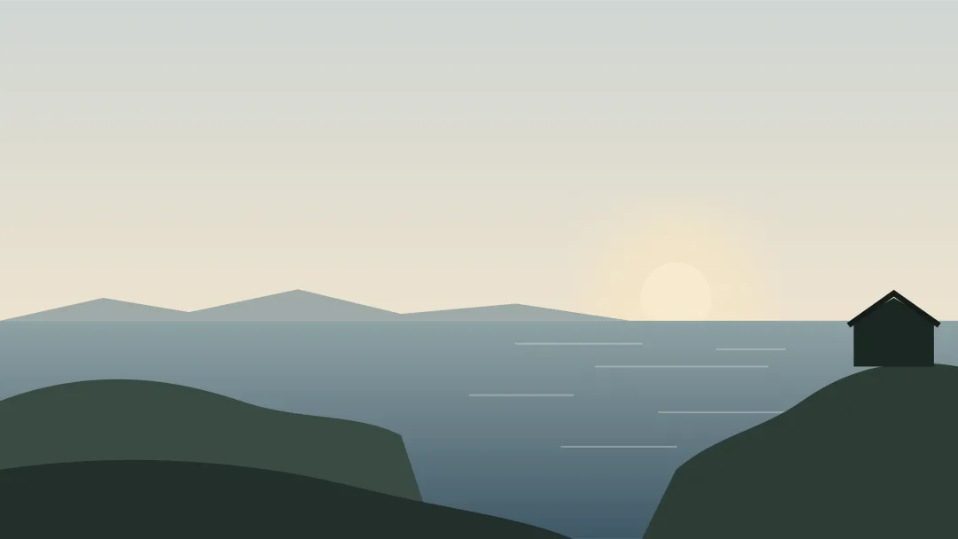 Illustration of the coast in the evening.