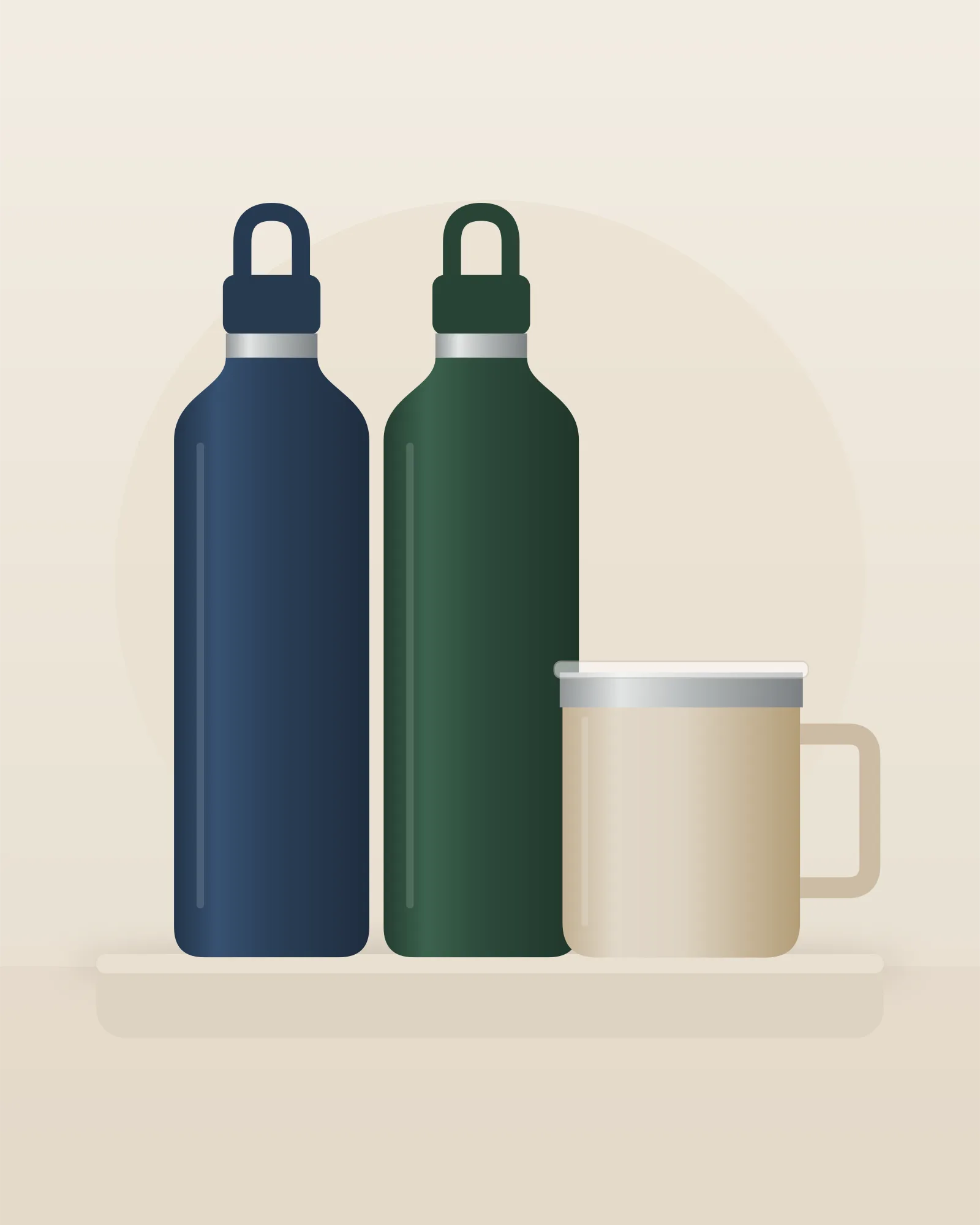 Illustration of Fjella bottles and mugs.